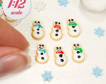 1:12 Miniature Snowman Cookies (6pc), Mini Sugar Cookies for One Inch Scale Dollhouse