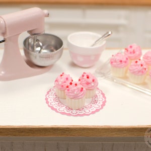 1:12 Miniature Cupcakes Pink w/ Sprinkles 3pc, Mini Cupcakes for One Inch Scale Dollhouse, image 4