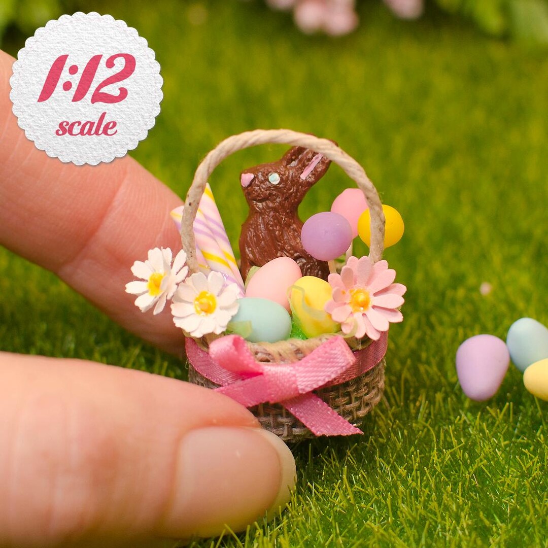 1:12 Scale Miniature Easter Basket, One Inch Scale Dollhouse Easter Egg ...