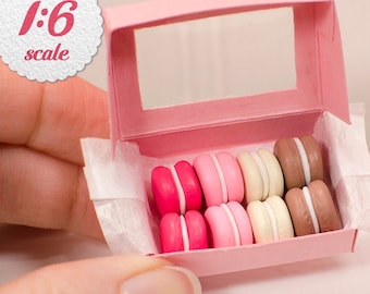 1:6 Scale Miniature Macarons - Pink, Vanilla, Chocolate Mix (8pc), Playscale Macarons Miniature French Macaroon Cookies