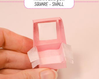 Caja de panadería miniatura con ventana - Cuadrada PEQUEÑA (1 unidad), para casa de muñecas a escala 1/12
