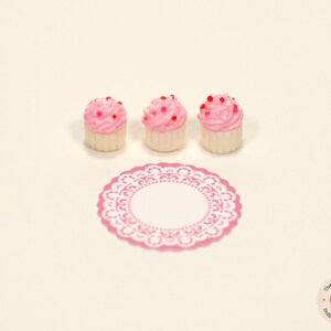 1:12 Miniature Cupcakes Pink w/ Sprinkles 3pc, Mini Cupcakes for One Inch Scale Dollhouse, image 3