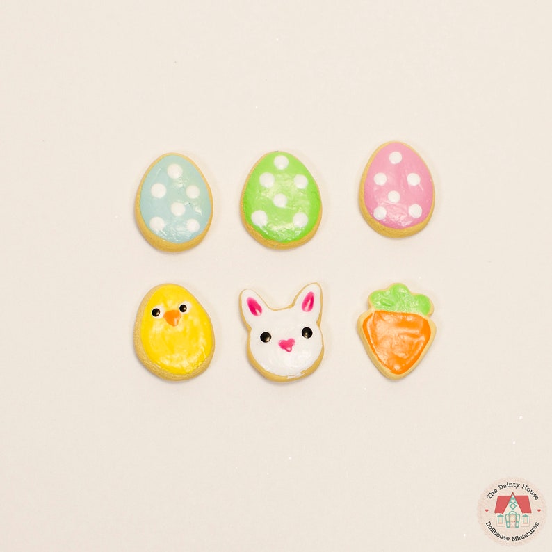 1:12 Scale Miniature Easter Cookies 6 pc, Mini Egg Cookies for One Inch Scale Dollhouse, 1/12 Scale Easter Food for Dollhouse None