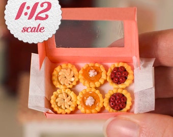 1:12 Miniature Mini Pies - Apple, Cherry & Pumpkin Tarts (6 pc), Miniature Tarts, Miniature Holiday Pies, Dollhouse Mini Pies