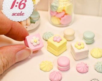 1:6 Scale Miniature Pastry Set - Pastel (12pc), Mini Cakes for Playscale Dolls, 1/6 Scale Tea Party Food for Dollhouse