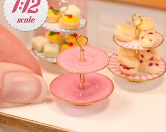 1:12 Scale Miniature 2-Tier Dessert Stand, Dollhouse Tiered Tray, Mini Tea Display