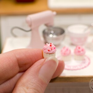 1:12 Miniature Cupcakes Pink w/ Sprinkles 3pc, Mini Cupcakes for One Inch Scale Dollhouse, image 5