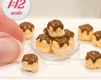 1:12 Miniature Cream Puffs (3pc), 1/12 Scale Pastries for Dollhouse