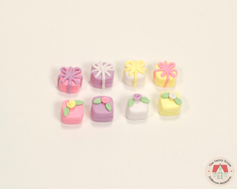 1:12 Miniature Petit Fours Pastel 8pc, Mini Cakes for One Inch Scale Dollhouse, 1/12 Scale Food for Dollhouse image 2