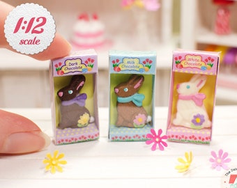 1:12 Miniature Chocolate Easter Bunny in a Box, Faux Chocolate Bunny for One Inch Scale Dollhouse