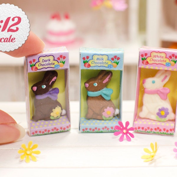 1:12 Miniature Chocolate Easter Bunny in a Box, Faux Chocolate Bunny for One Inch Scale Dollhouse