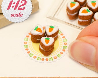 1:12 Miniature Carrot Cakes (3pc), One Inch Scale Mini Cakes for 1/12 Dolls and Dollhouse