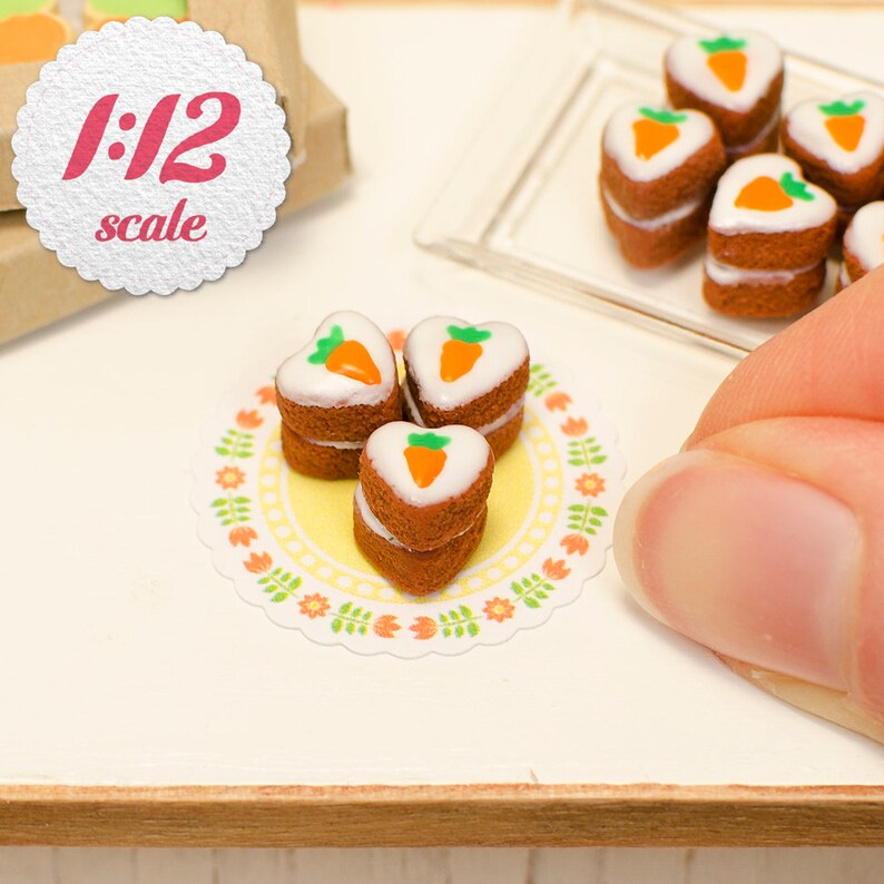 1:12 Miniature Carrot Cakes 3pc, One Inch Scale Mini Cakes for 1/12 Dolls and Dollhouse image 1