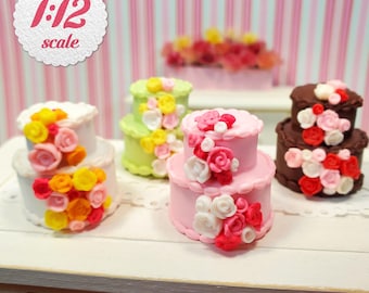 1:12 Miniature Two Tier Floral Cake (1 pc), One Inch Scale Dollhouse Dessert