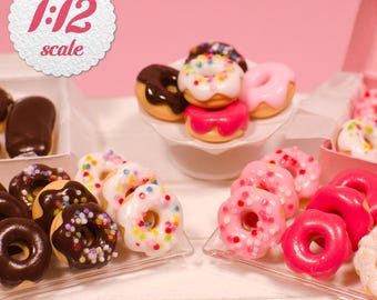 1:12 Miniature Donuts (3pc), Doughnuts for One Inch Scale Dollhouse