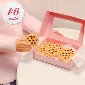 1:6 Scale Miniature Chocolate Chip Cookies (6pc), Mini Cookies for Playscale Dolls, 1/12th Scale Jumbo Cookies for One Inch Scale Dollhouse