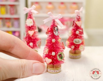 Miniature Pink Valentine Tree for 1:12 Scale Dollhouse, One Inch Scale Valentine Decoration