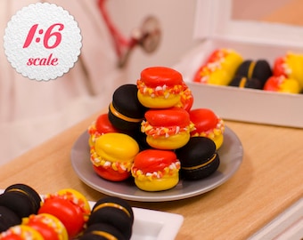 1:6 Miniature Macarons - Halloween (8pc), Playscale Macarons for Barbie, Miniature French Macaroon Cookies