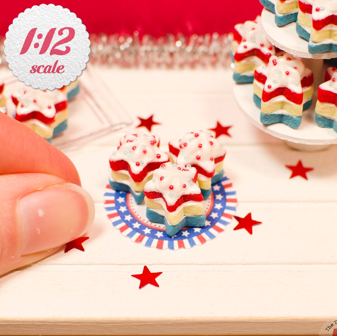 1:12 Miniature Star Cakes - Independence Day (3pc), One Inch Scale Mini ...