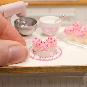 1:12 Miniature Cupcakes Pink w/ Sprinkles 3pc, Mini Cupcakes for One Inch Scale Dollhouse, image 2