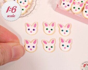 1:6 Scale Miniature Bunny Cookies (6pc), Mini Rabbit Cookies for Playscale Dolls, 1/6 Scale Dollhouse Food for Easter