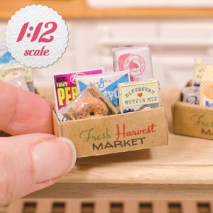 1:12 Scale Miniature Box of Groceries (1 RANDOM Box) for Dollhouse, Miniature Food Boxes, Groceries for Dolls