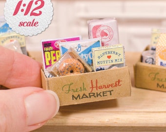1:12 Scale Miniature Box of Groceries (1 RANDOM Box) for Dollhouse, Miniature Food Boxes, Groceries for Dolls