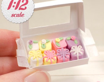 1:12 Miniature Petit Fours - Pastel (8pc), Mini Cakes for One Inch Scale Dollhouse, 1/12 Scale Food for Dollhouse