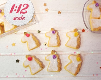 1:12 Miniature Unicorn Sugar Cookies (6pc), One Inch Scale Cookies for Dollhouse, Doll Party Food