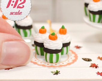 1:12 Miniature Pumpkin Cupcake (3pc), Miniature Halloween Cupcakes, Miniature Cupcakes for Fall, Autumn Dollhouse Food