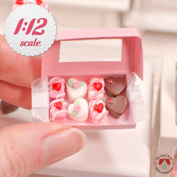 1:12 Miniature Petit Fours - Valentine's Day (8pc), Mini Heart Cakes for One Inch Scale Dollhouse