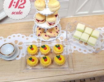 1:12 Miniature Tea Food - Scones or Savory (12pc), Mini Sandwiches for One Inch Scale Dollhouse, 1/12 Scale Tea Party Pastries