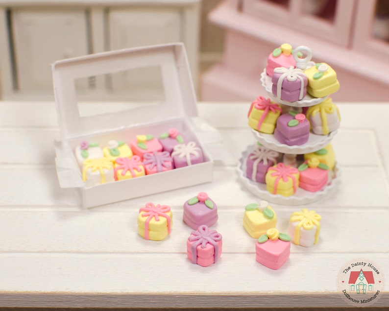 1:12 Miniature Petit Fours Pastel 8pc, Mini Cakes for One Inch Scale Dollhouse, 1/12 Scale Food for Dollhouse image 4