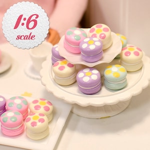 1:6 Scale Miniature Macarons - Pastel w/ Flowers (8pc), Playscale Macarons  Miniature French Macaroon Cookies