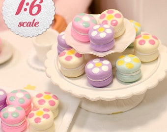 1:6 Scale Miniature Macarons - Pastel w/ Flowers (8pc), Playscale Macarons  Miniature French Macaroon Cookies