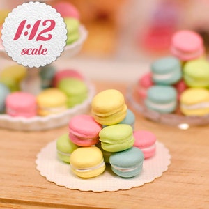 1:12 Miniature Macarons - Pastel (8pc), Macarons for Dollhouse, Miniature French Macaroon Cookies