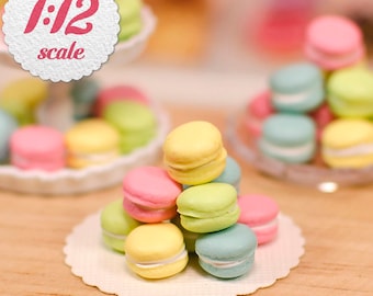 1:12 Miniature Macarons - Pastel (8pc), Macarons for Dollhouse, Miniature French Macaroon Cookies