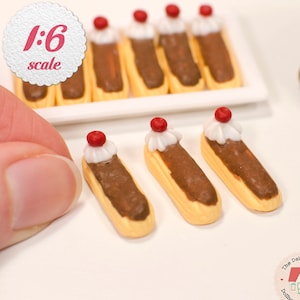 1:6 Miniature Eclairs (3pc), Miniature Pastries for Playscale Scale Dollhouse Desserts