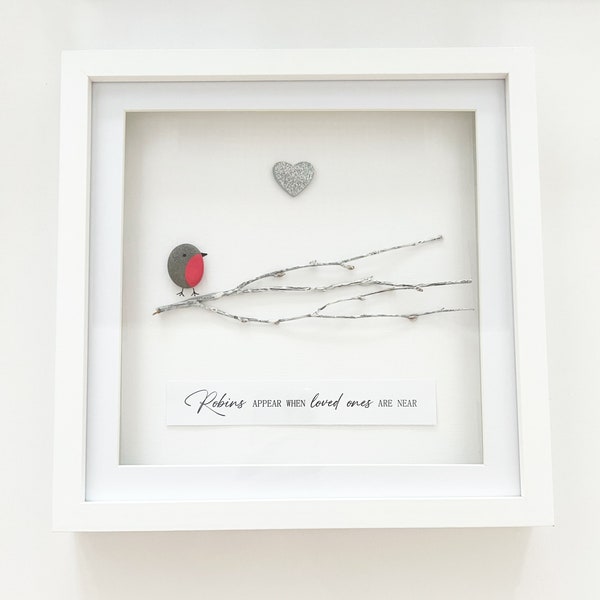 Robin pebble art memorial frame bereavement thinking of you Christmas personalised keepsake frame gift