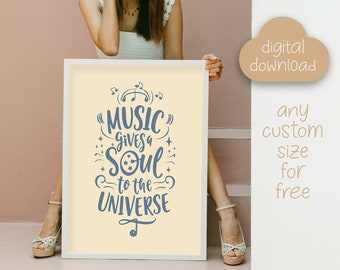 Music Quote Poster, Famous Quotes, Music Gives a Soul to the Universe, Groovy Printable Poster,Music Quote Wall Art, Music Lovers Gift
