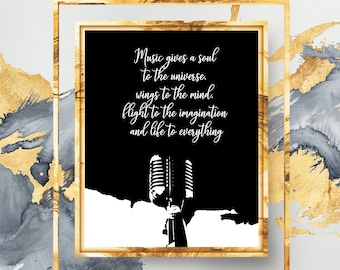 Quote about Music, Gift for Musician, Music wall art, Gift for music lover, Music art print, Musician print, Microphone Print, Instant Print