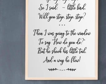 Nursery Rhyme Once I saw a little bird / Nursery Print / Kids Printable / Goft for kids / Nursery Decor / Kids Printable Decor / Rhyme Print