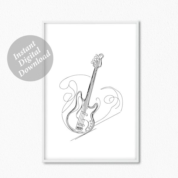 Bass Guitar Modern Art Print, Music Printable Poster, Bass Player Wall Art, Gift for Bassist Modern Music Lovers Gift, Kids Room Music Art