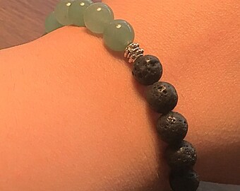 Natural Stone Bracelet. Lava Stone, Natural Aventurine, 8mm Natural Stone Beads, Essential Oil Diffuser.