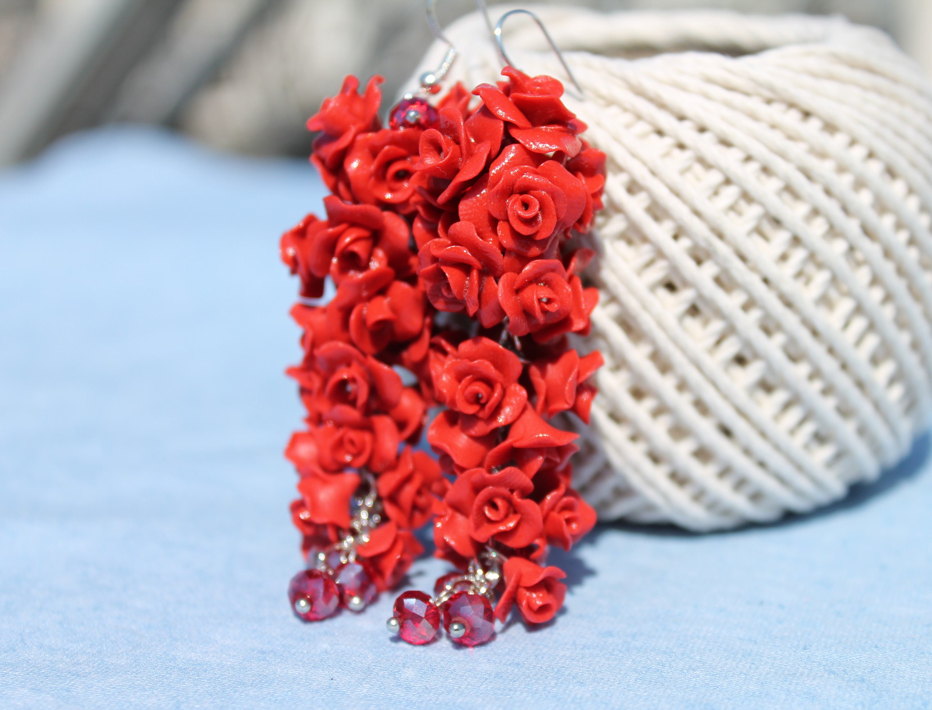 Long Red Flower Rose Aesthetic Earrings | Etsy
