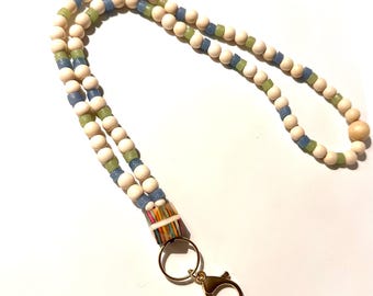 Cordón para profesores de vidrio marino: porta credencial con cuentas