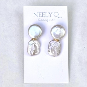 Pearl Geo Earrings, Pearl Stack Earrings, Bridal Earrings, Gift for her, Statement Earrings