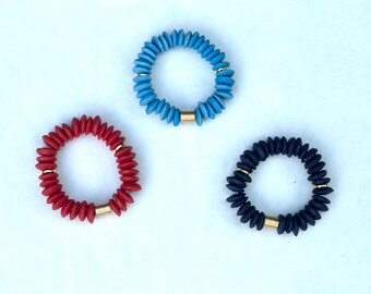 Pulsera de cuentas rojas, blancas y azules: vidrio africano, 4 de julio