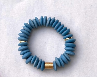 Pulsera de cuentas azules Capri / Cuentas africanas de cristal / América / Día del juego / 4 de julio