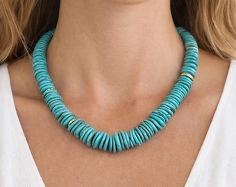 Collar de disco turquesa / Collar de piedra con cuentas